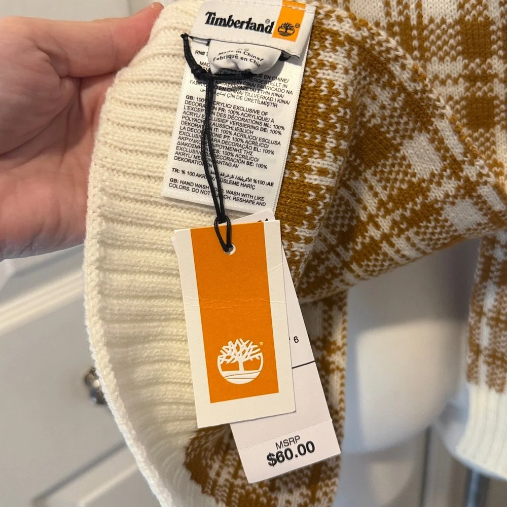 Timberland White and Brown Knit Scarf